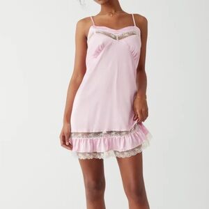 Frankie's Bikinis Pink Lace-Trim Slip